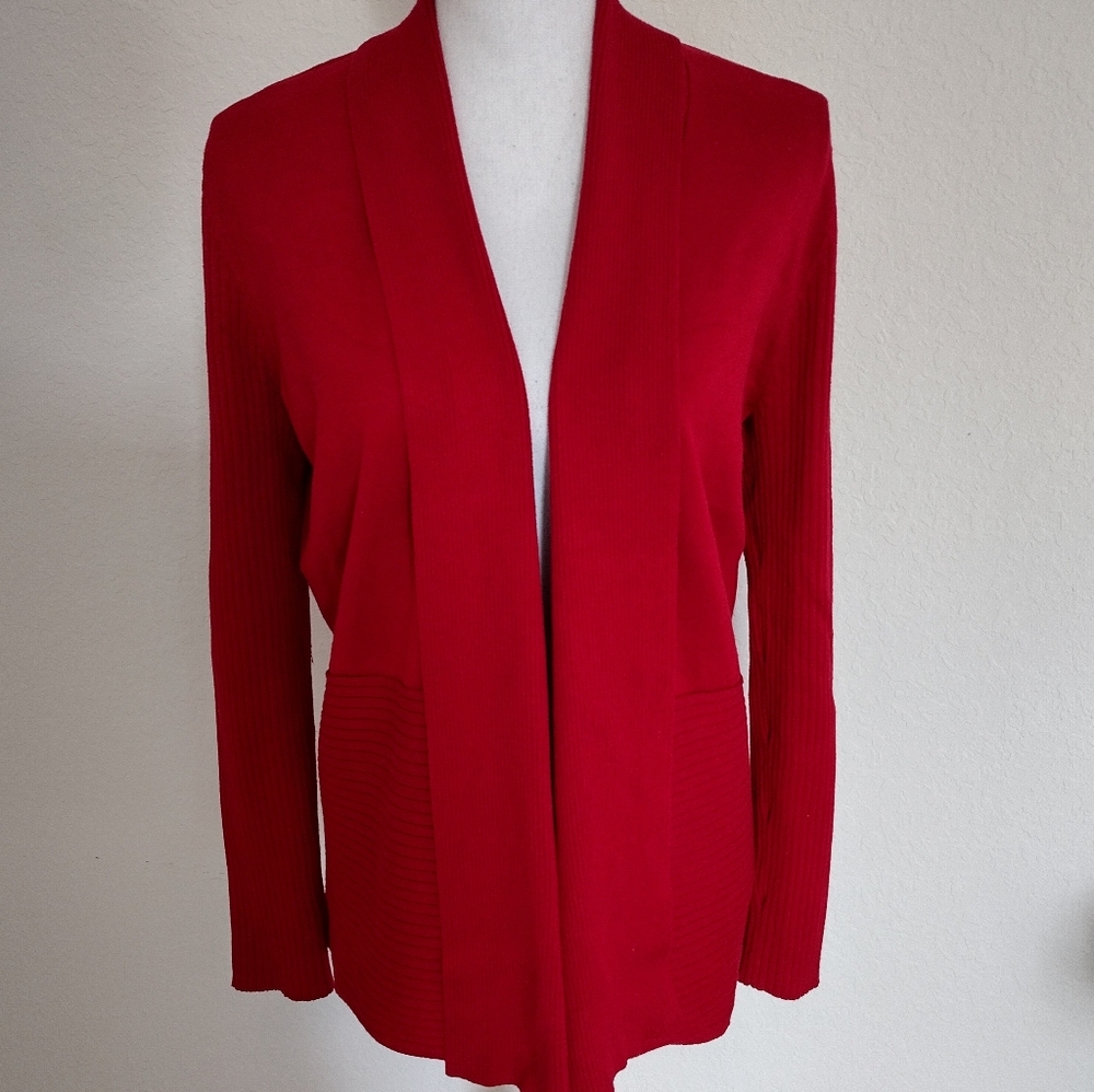 - 89 TH & MADISON - WOMEN'S RED SWEATER FRONT  OPRN SIZE : L